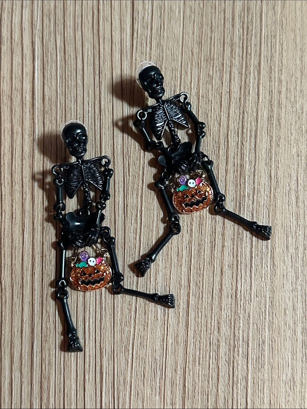 NWOT Black Skeleton Earrings with Orange Pumpkin
